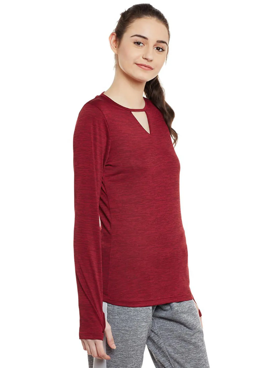Alcis Women Solid Maroon Tshirts