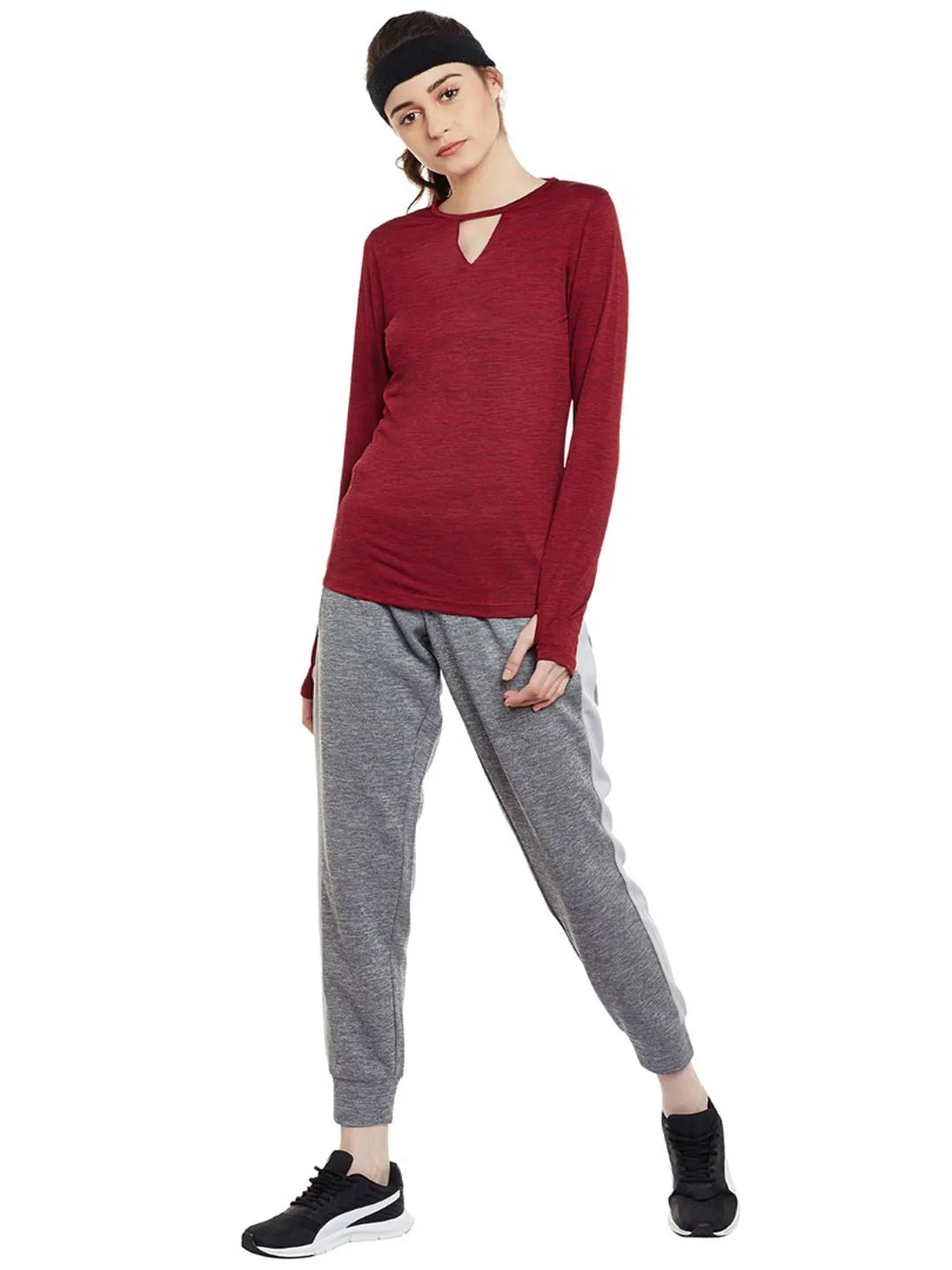Alcis Women Solid Maroon Tshirts