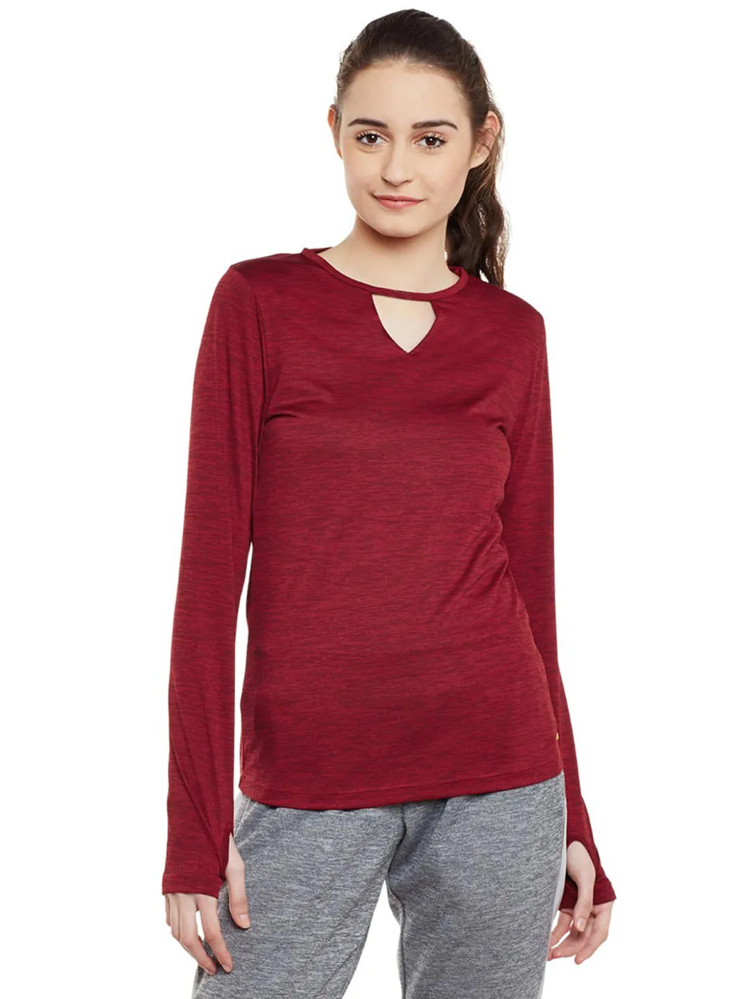 Alcis Women Solid Maroon Tshirts