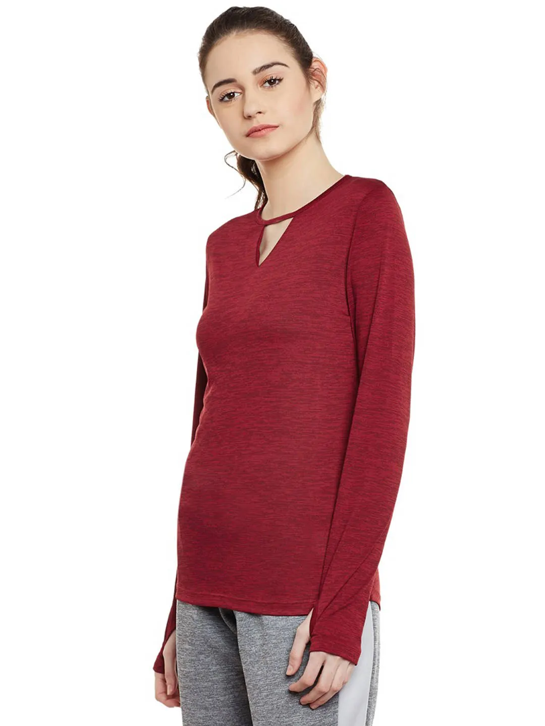 Alcis Women Solid Maroon Tshirts