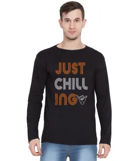 AmericanElm Men's Round Neck Cotton Full Sleeves Printed Tshirt-  Just Chilling