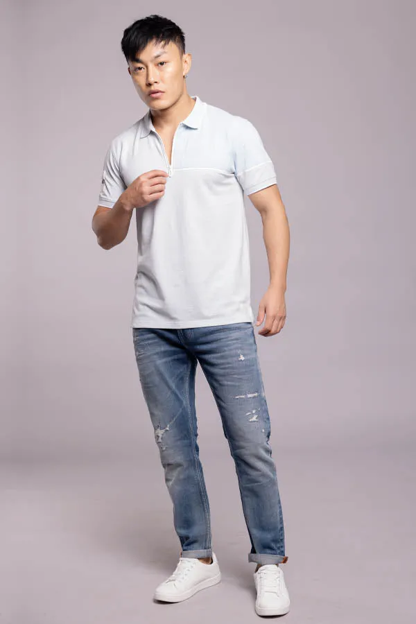 Baby Blue Half Sleeves Pique Polo Tee