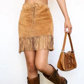 Bebe Leather Fringe Skirt