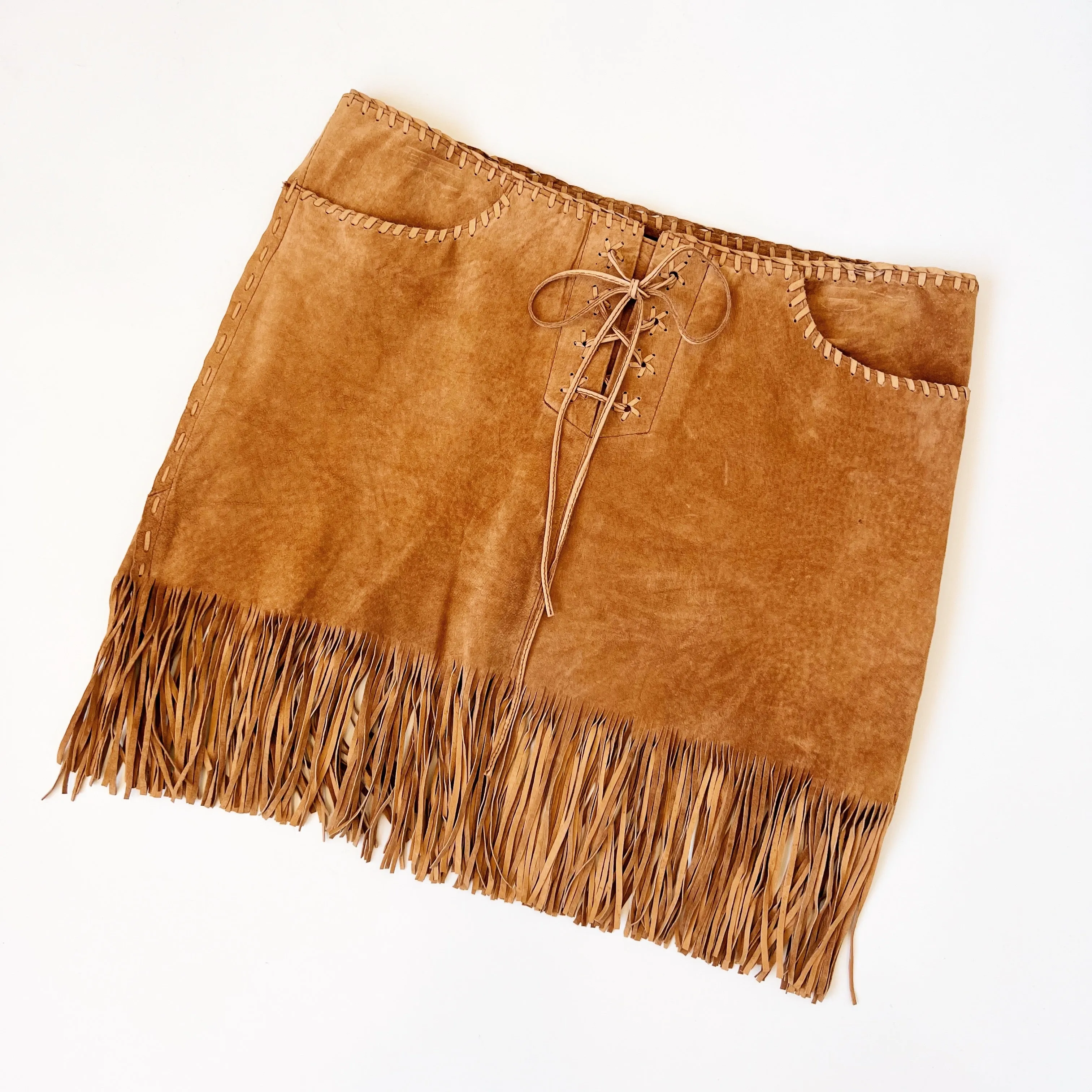Bebe Leather Fringe Skirt
