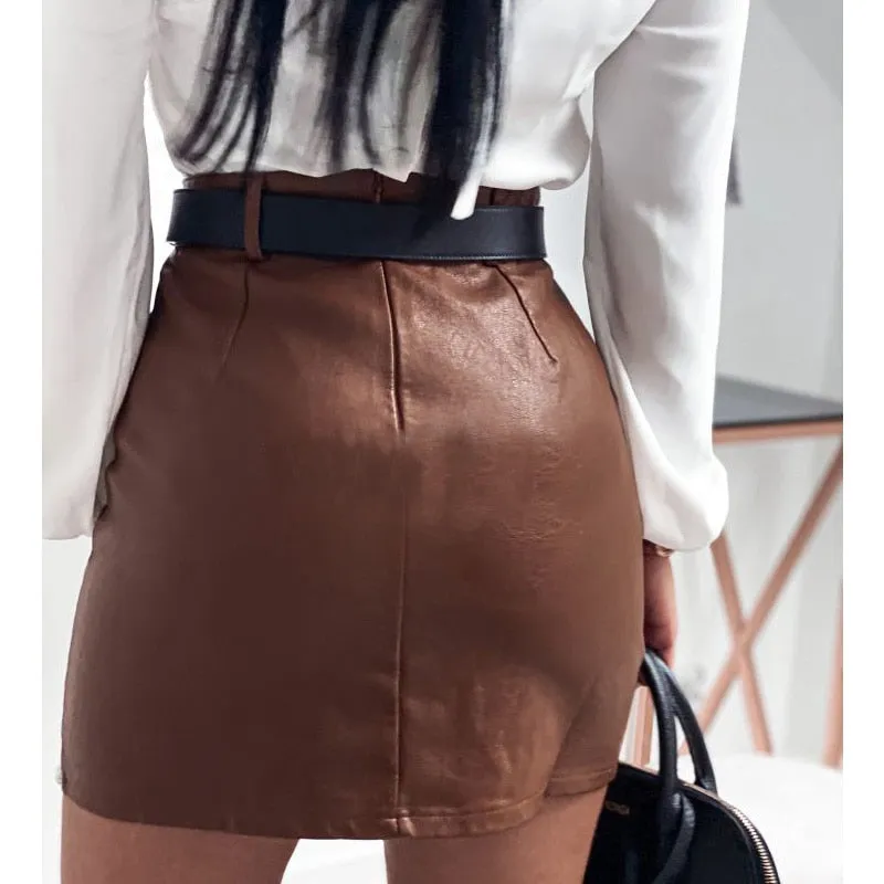 BerriesJam - High Waist PU Faux Leather Pencil Mini Length Skirt