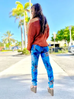 Blue Summer Floral Reversible Jeans