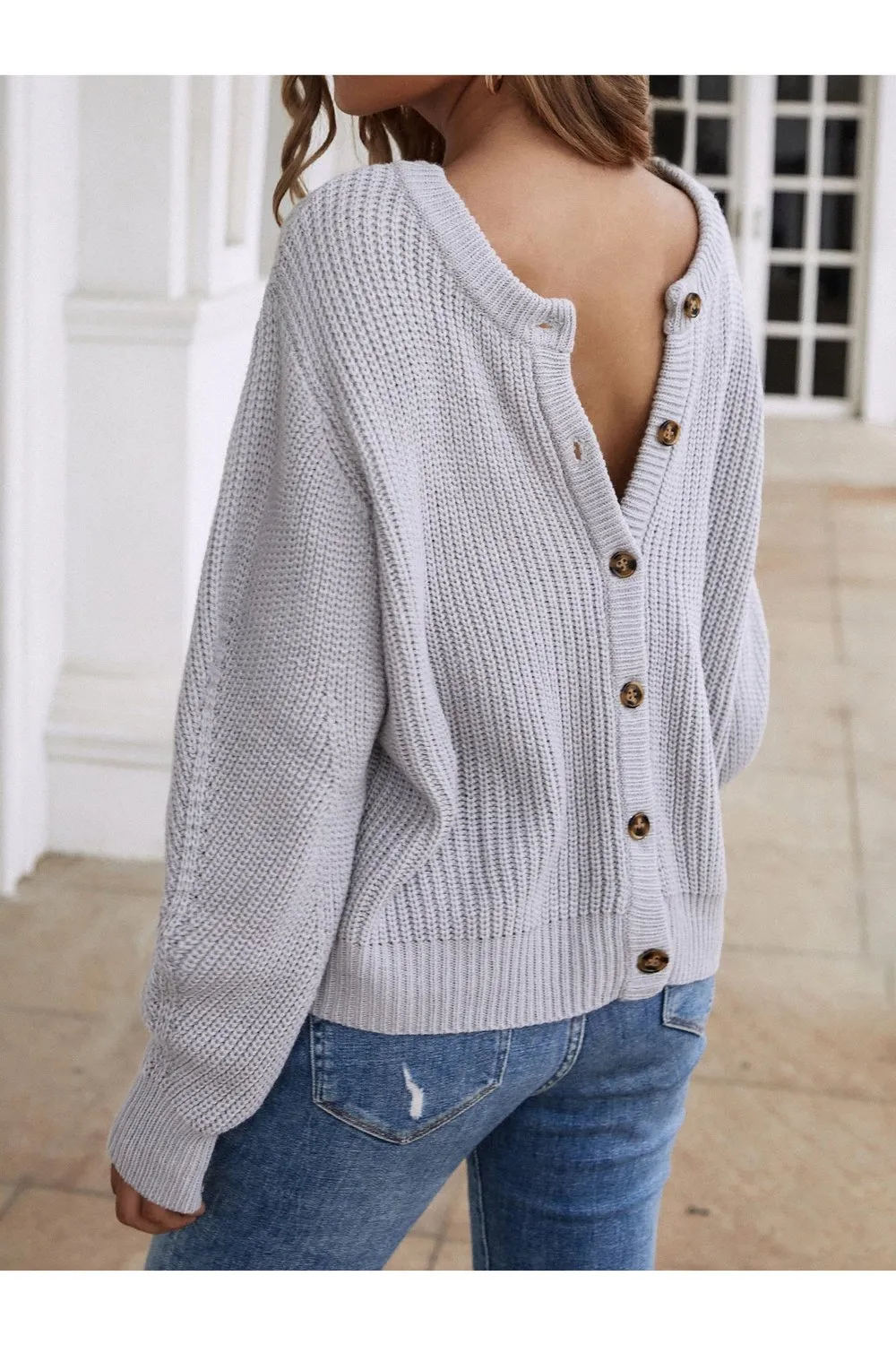Button Down Rib-Knit Reversible Sweater