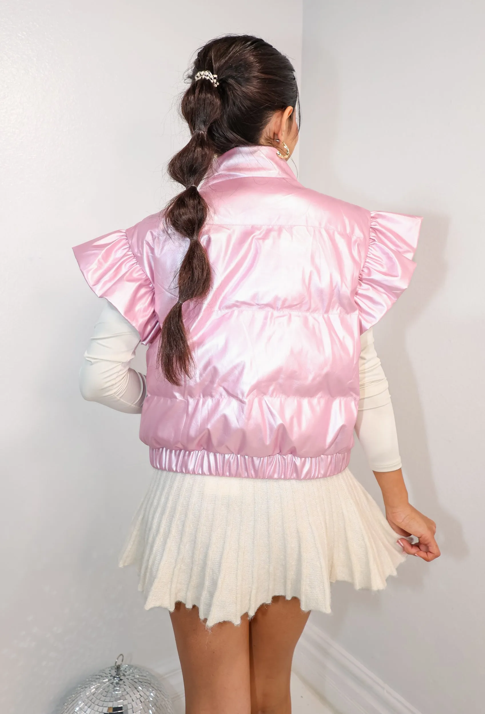 Callie Chrome Ruffled Puffer Vest