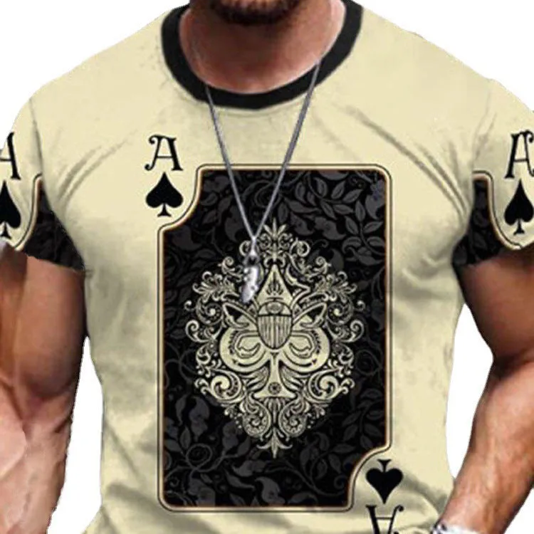 Casual round neck short sleeve digital print slim pullover men's T-shirt