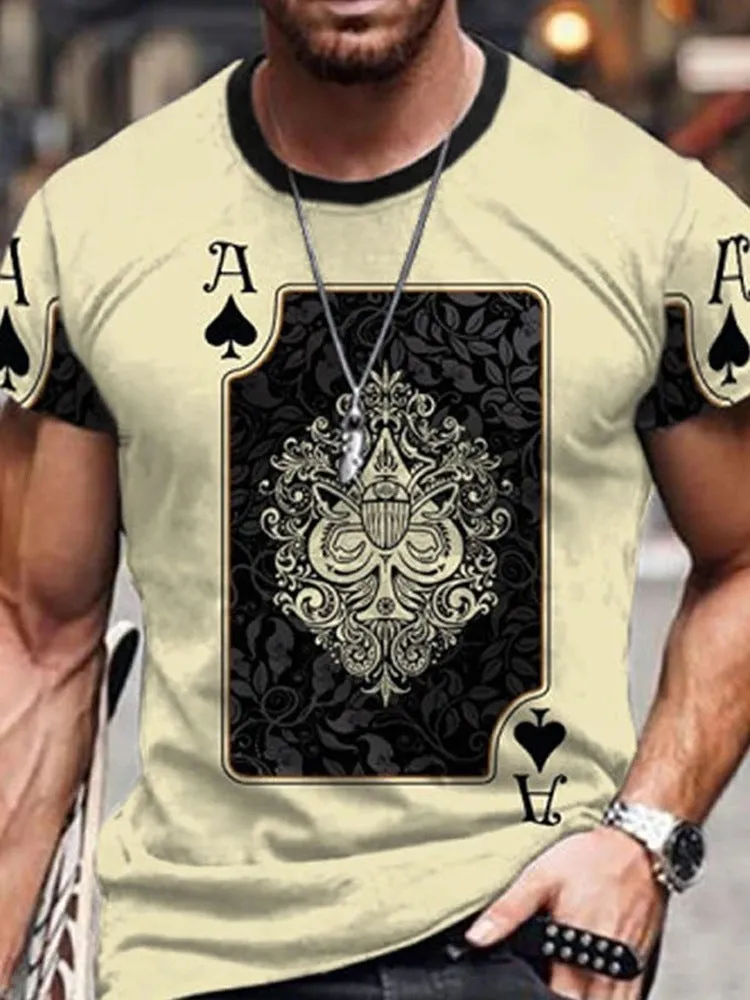 Casual round neck short sleeve digital print slim pullover men's T-shirt