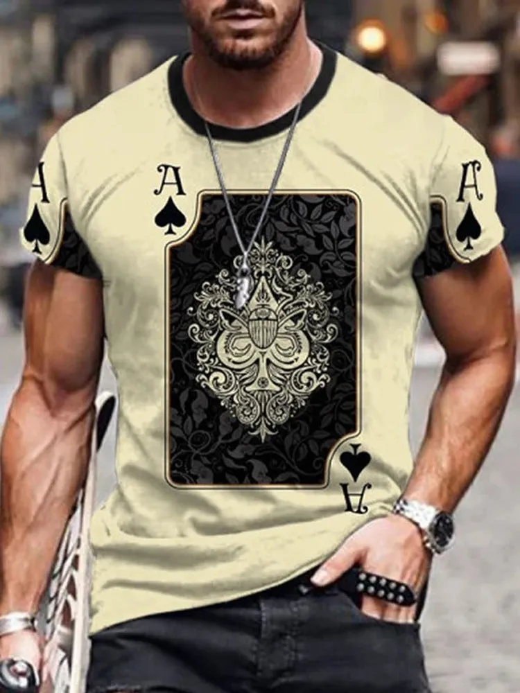 Casual round neck short sleeve digital print slim pullover men's T-shirt