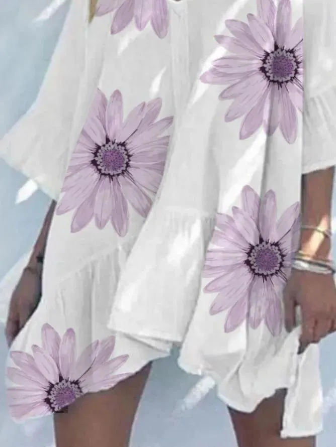 Casual V-Neck Short Sleeve Loose Printed Dress