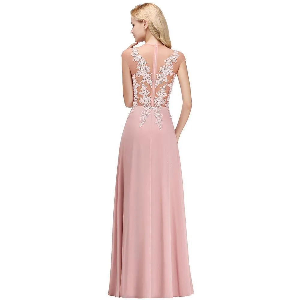 Charming Sleeveless Beadings Aline Evening Maxi Dress Cap Sleeves Bridesmaid Dress