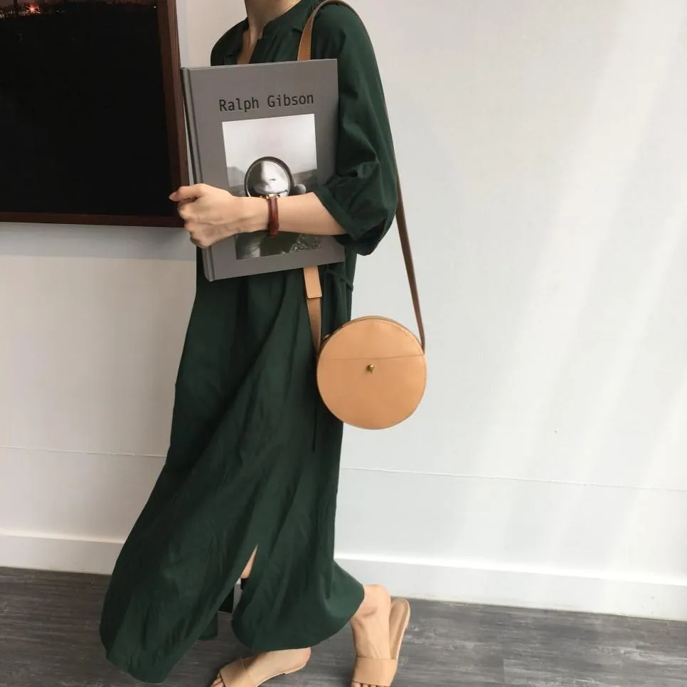 Chic Pleated collar shirt-style  Maxi dress