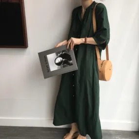 Chic Pleated collar shirt-style  Maxi dress