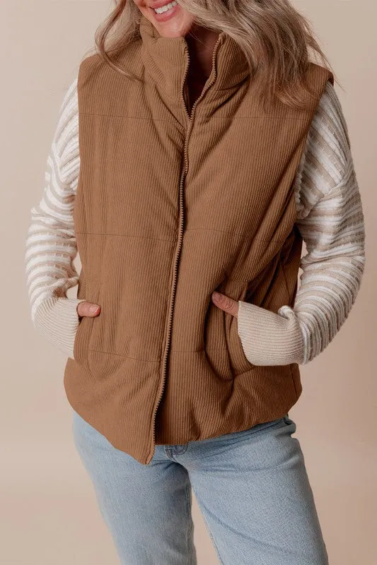 Coffee Corduroy Puffer Vest