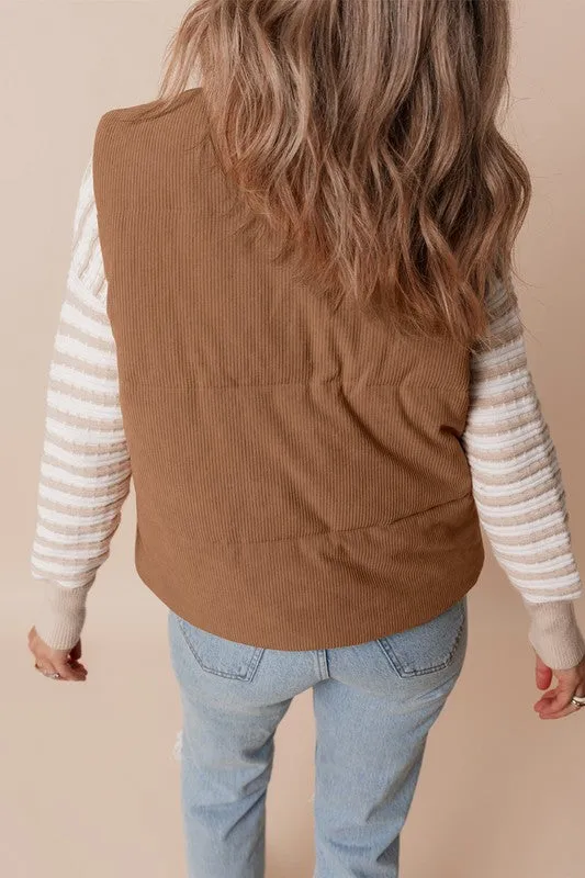 Coffee Corduroy Puffer Vest