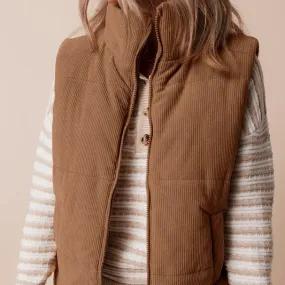 Coffee Corduroy Puffer Vest