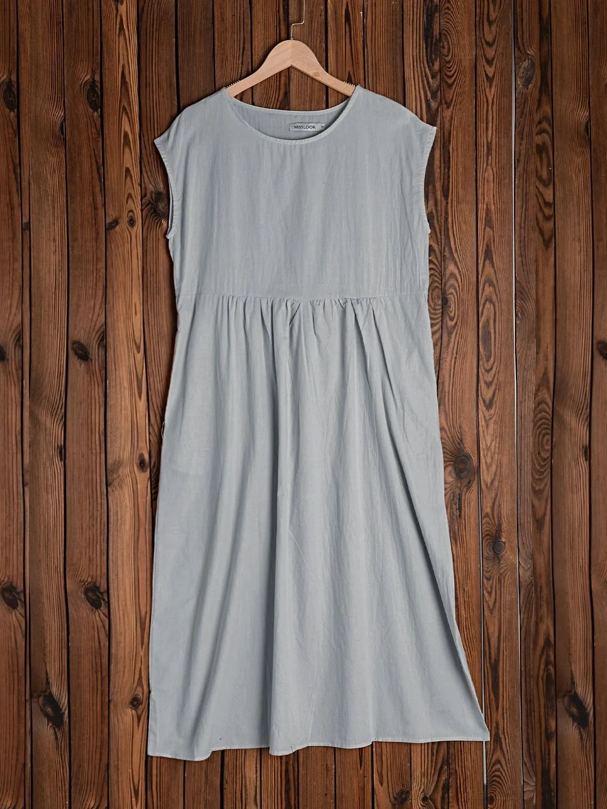 Crew Neck Women Dresses Shift Daily Cotton Pockets Dresses