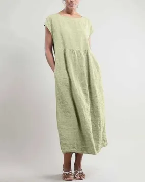 Crew Neck Women Dresses Shift Daily Cotton Pockets Dresses