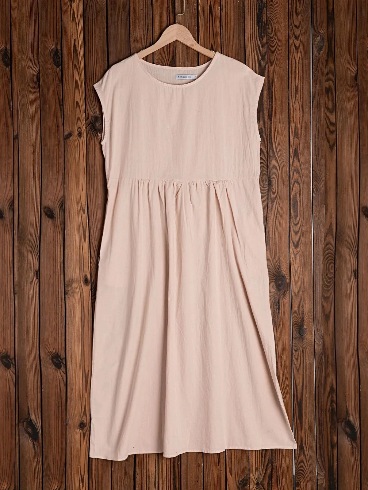 Crew Neck Women Dresses Shift Daily Cotton Pockets Dresses