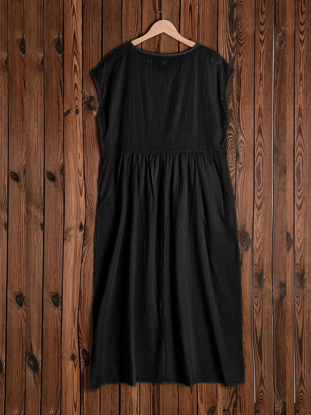 Crew Neck Women Dresses Shift Daily Cotton Pockets Dresses