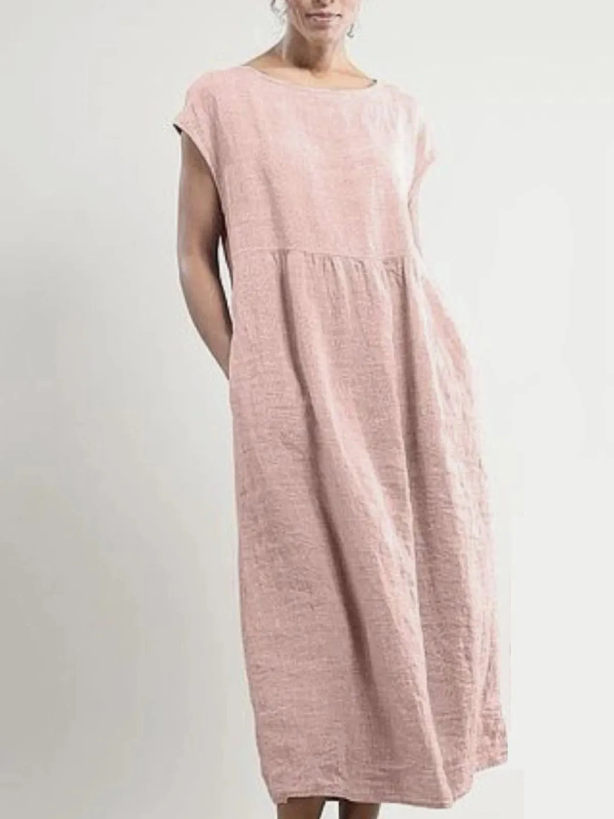 Crew Neck Women Dresses Shift Daily Cotton Pockets Dresses