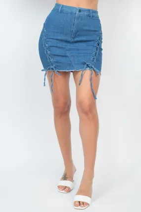 Crisscross Distressing Hem Skirt