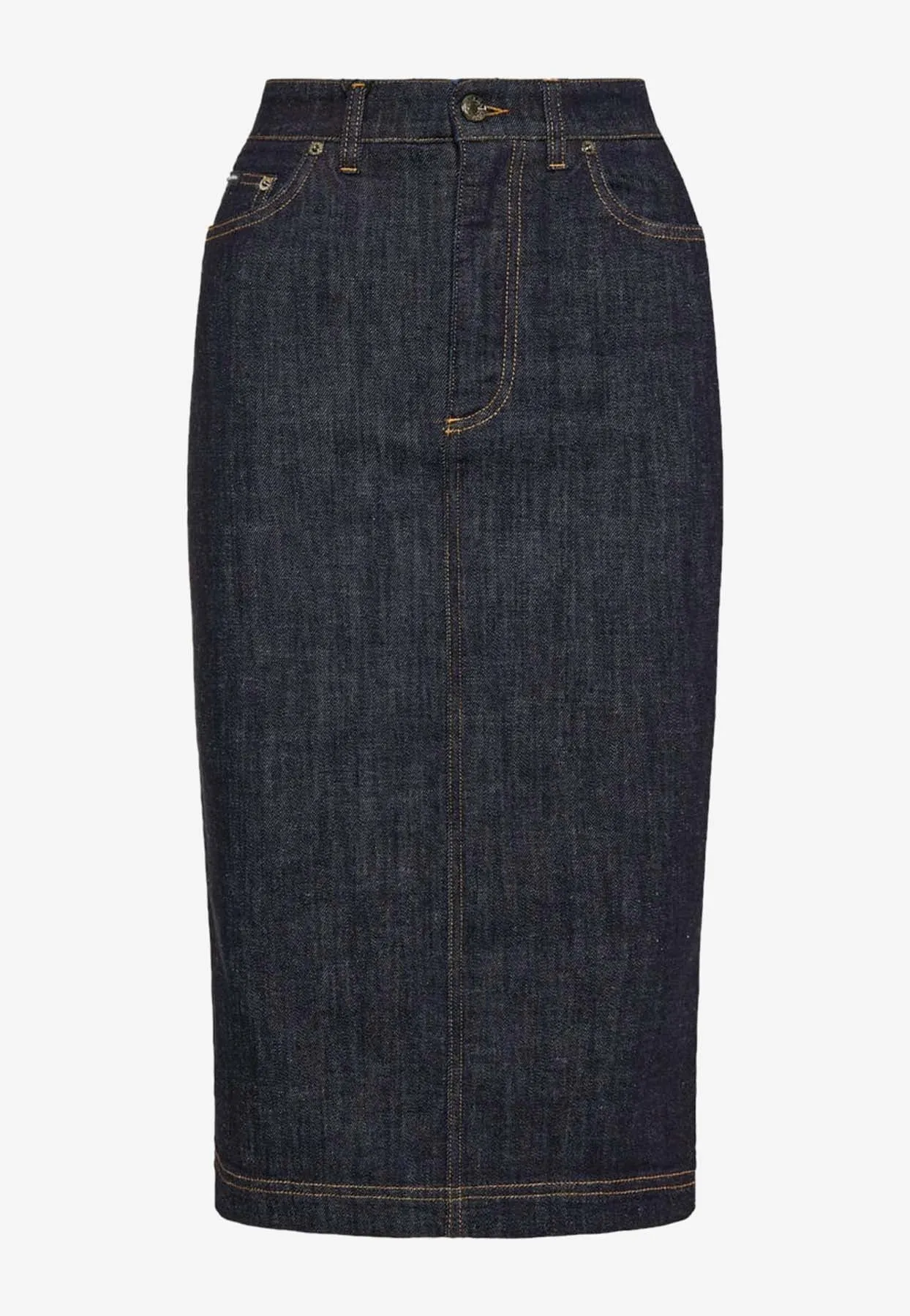 Denim Pencil Midi Skirt