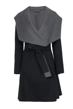 Diane von Furstenberg - Navy & Grey Draped Reversible Longline Coat Sz M