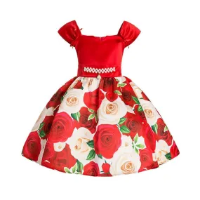 Elegant Floral Pleated Bow Knot Dress