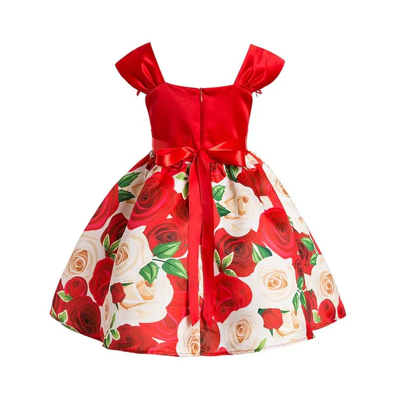 Elegant Floral Pleated Bow Knot Dress