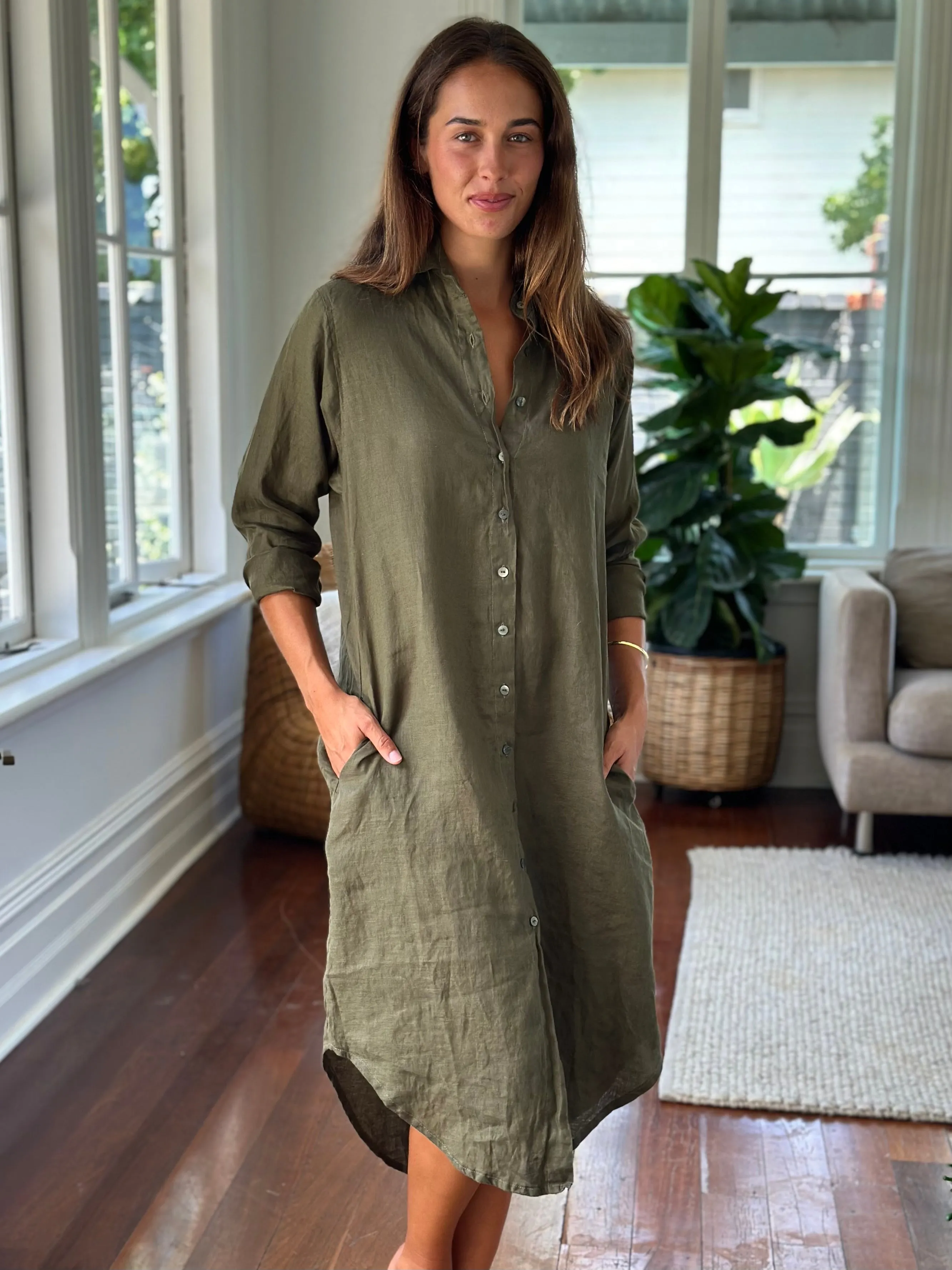 elena shirtdress - army linen