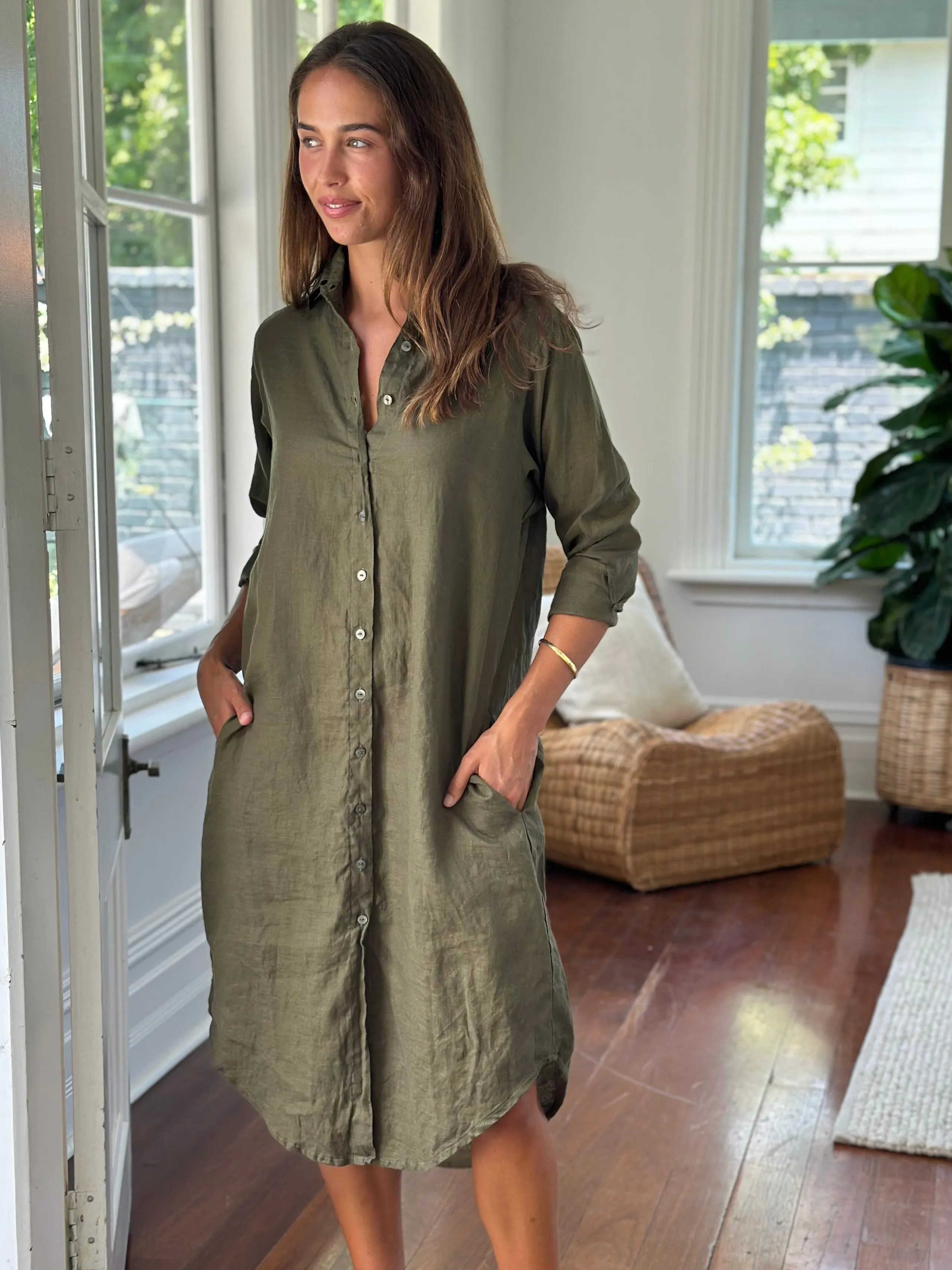elena shirtdress - army linen