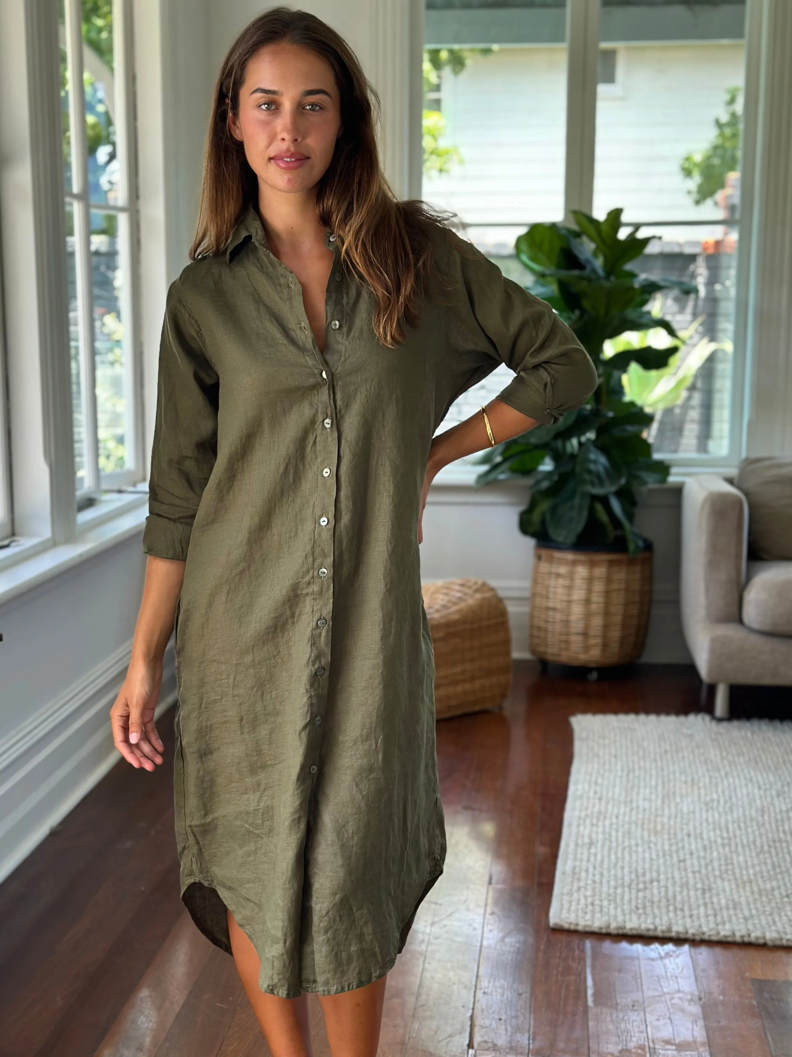 elena shirtdress - army linen