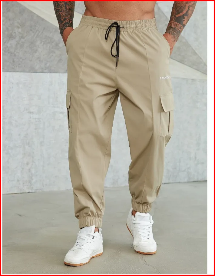 Extended Sizes Men Graphic Drawstring Cargo Pants