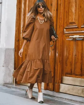 Fashion Round Neck Plain Dress