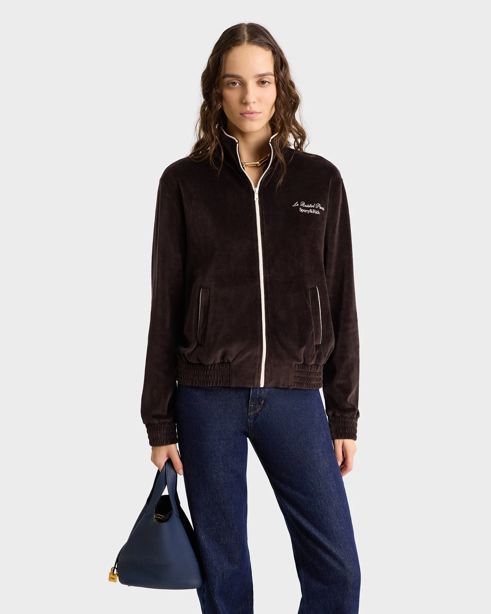 Faubourg Velour Track Jacket - Chocolate/Cream