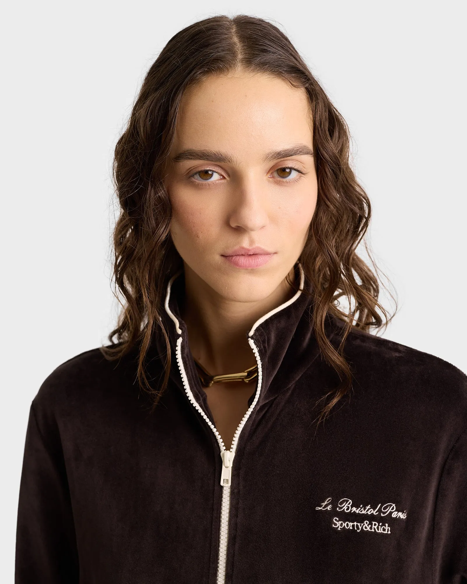 Faubourg Velour Track Jacket - Chocolate/Cream