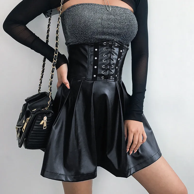 Folding Elegance - The Nevermore Women's Leather Pleated Skirt
