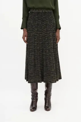 Green & Black Intarsia Stripe Pleated Midi Skirt