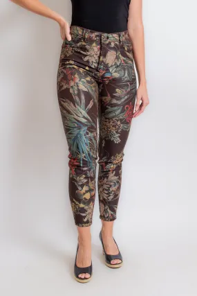 Green & Brown Floral Reversible Skinny Jeans