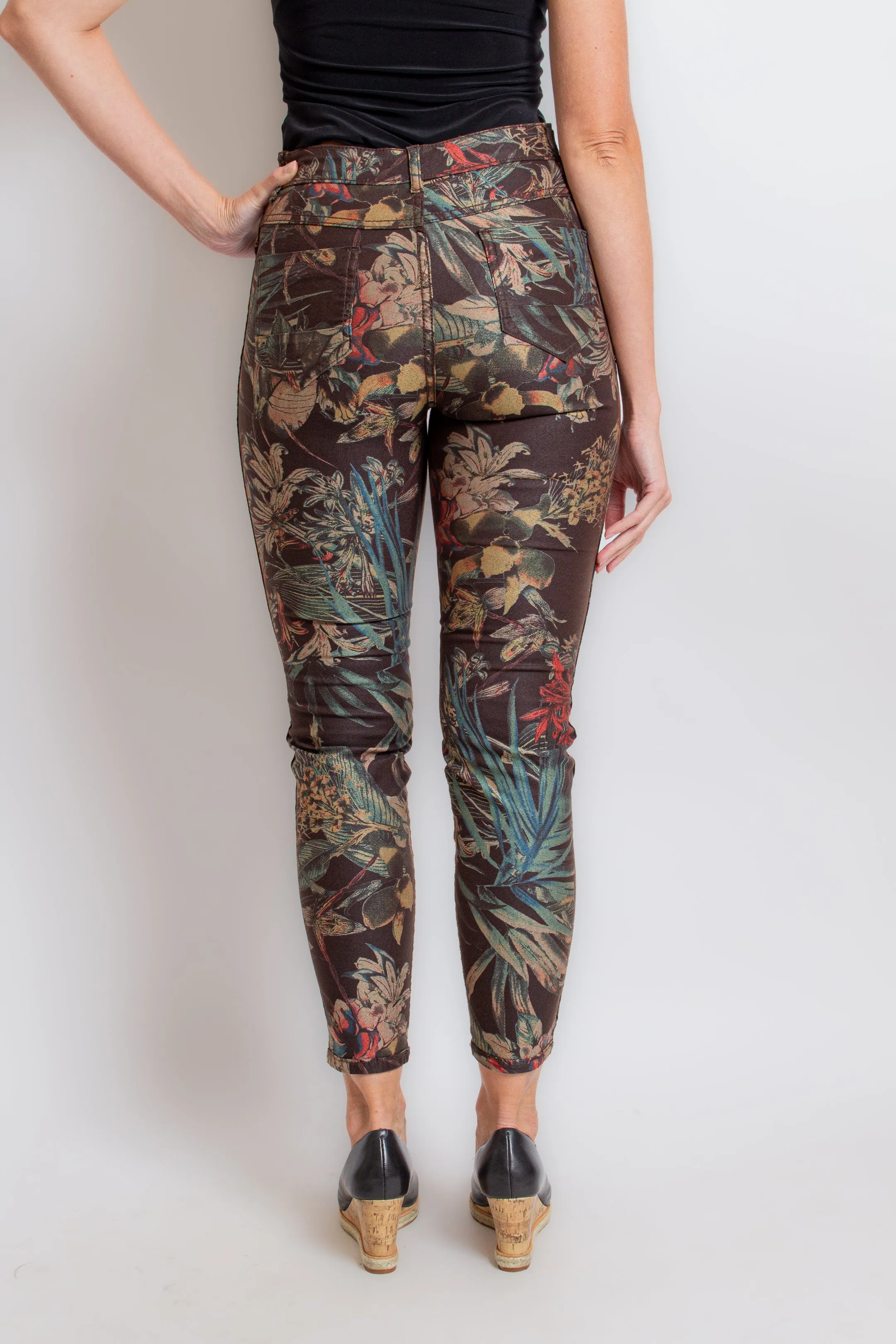 Green & Brown Floral Reversible Skinny Jeans