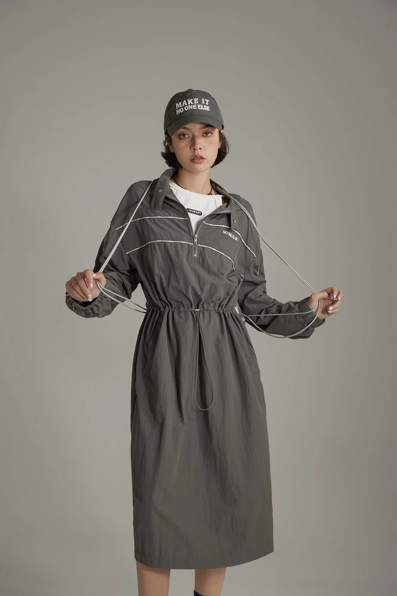 Half Zip-Up Elastic Long Dress
