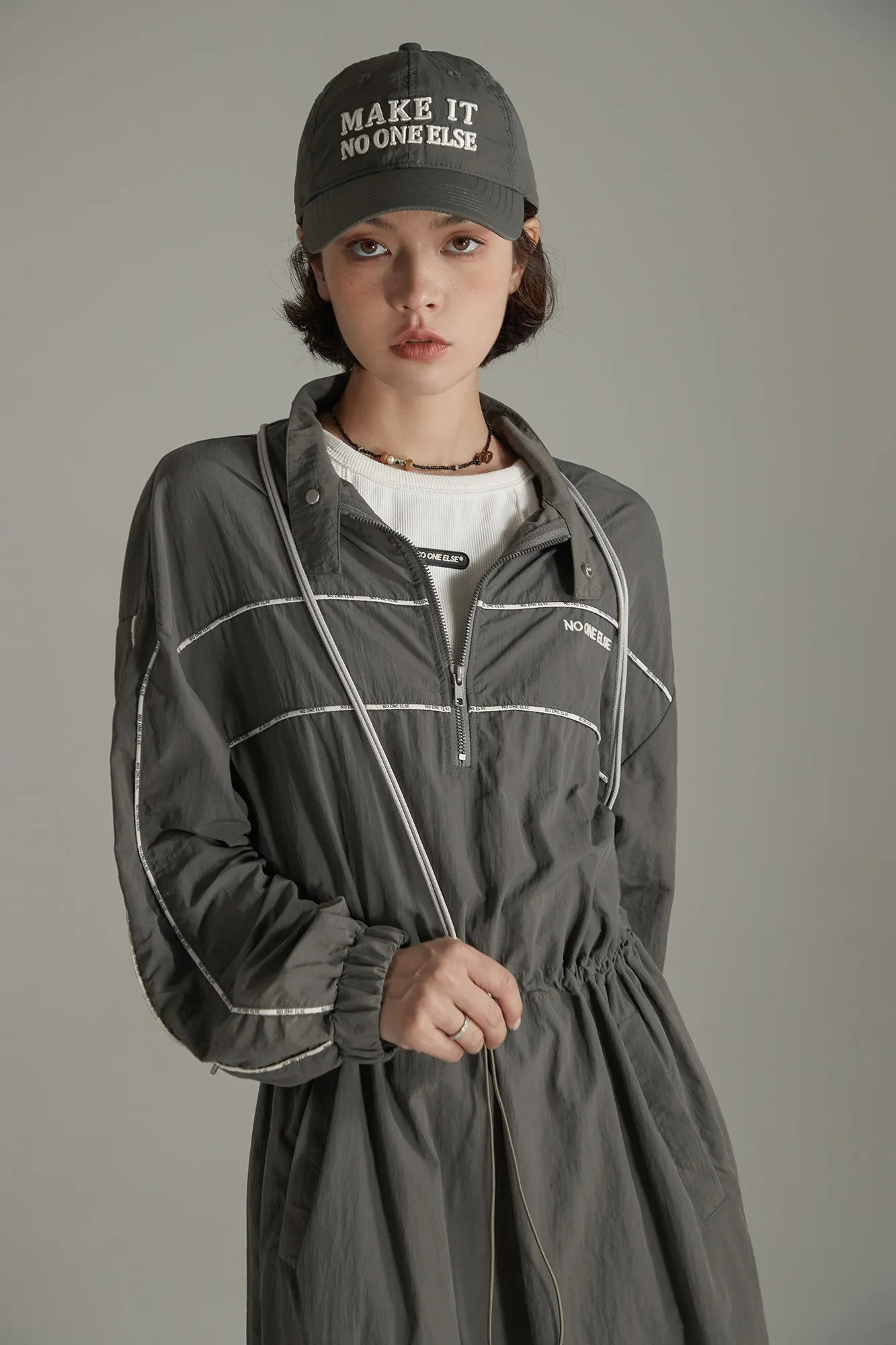 Half Zip-Up Elastic Long Dress