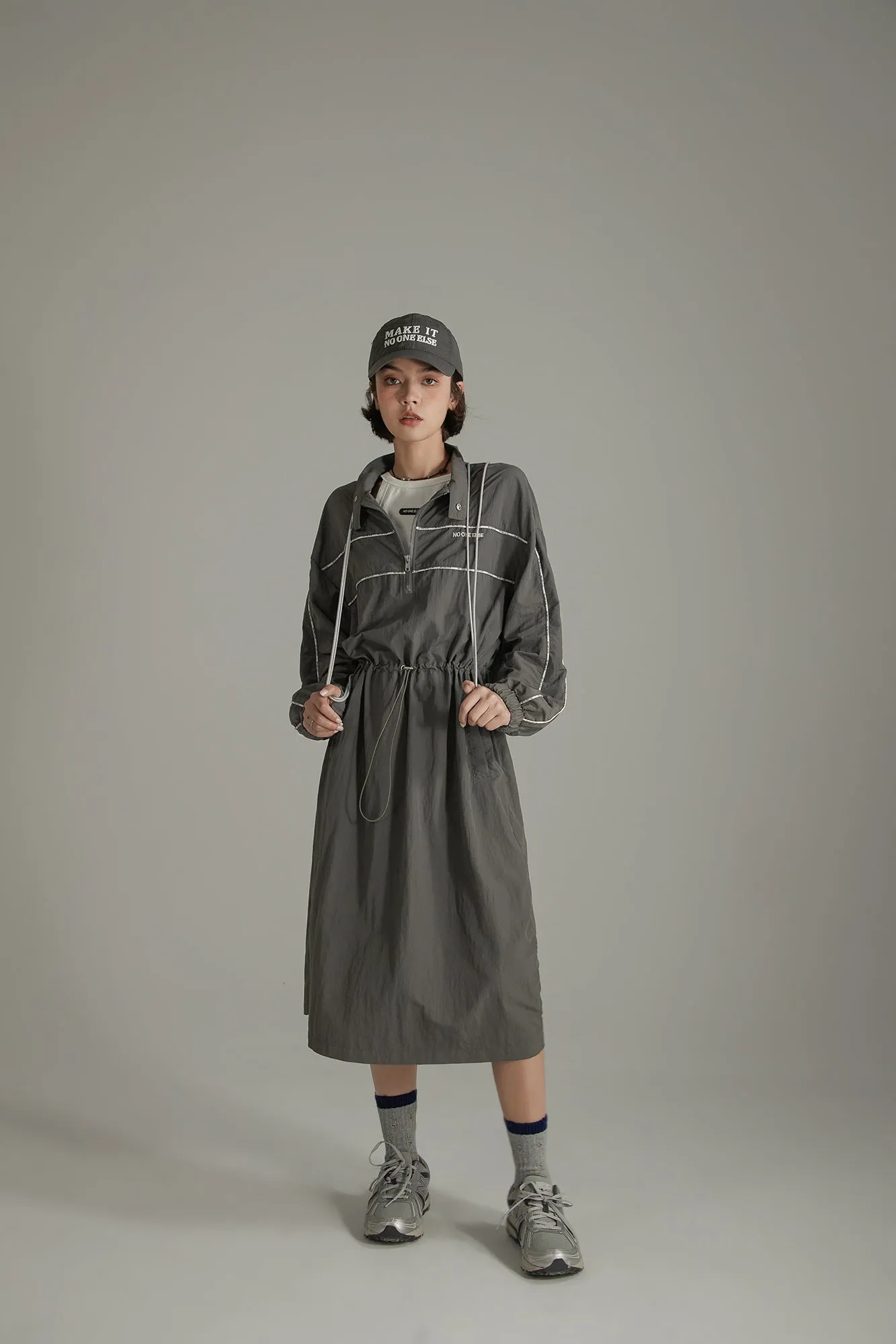 Half Zip-Up Elastic Long Dress