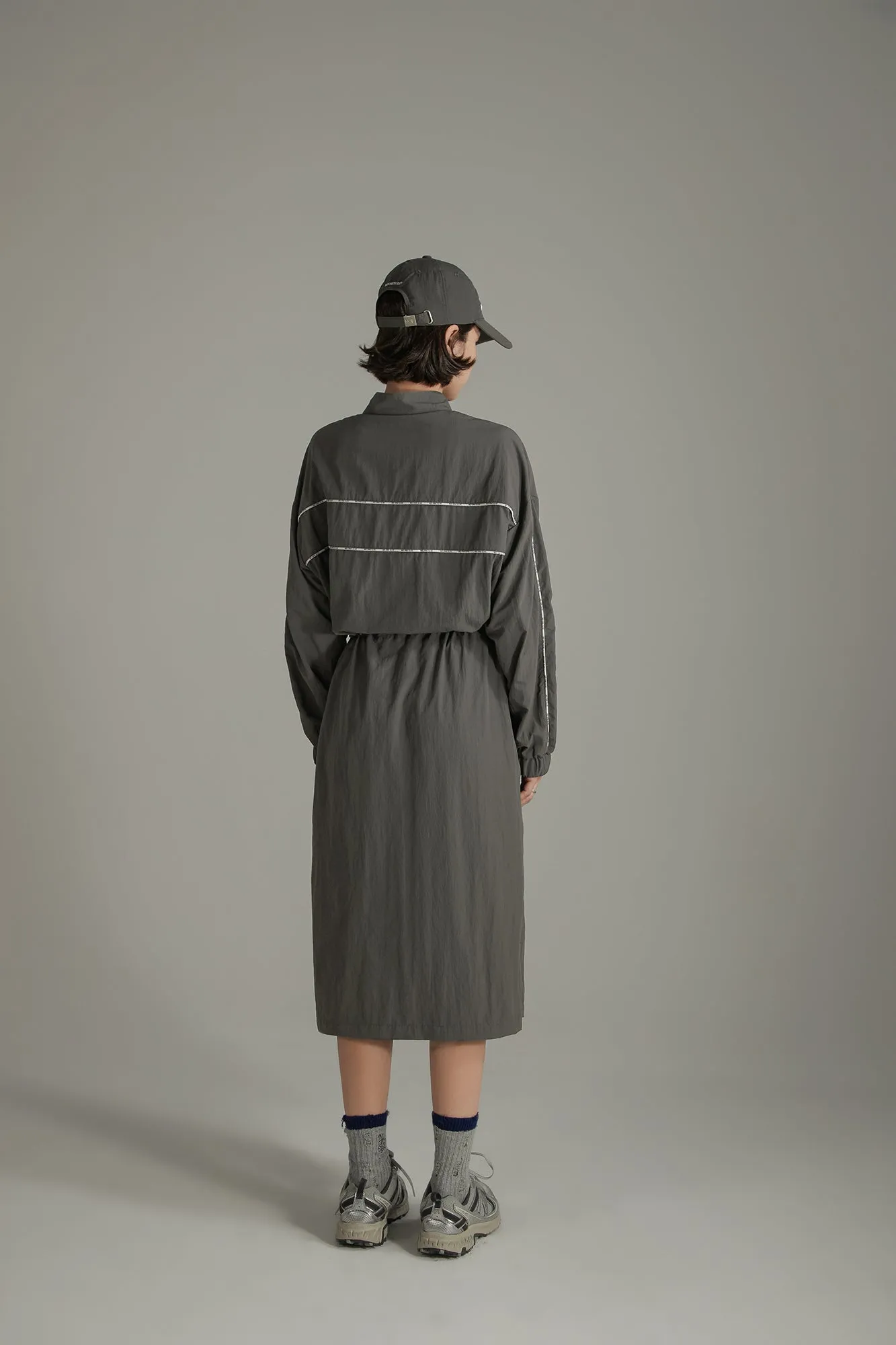 Half Zip-Up Elastic Long Dress