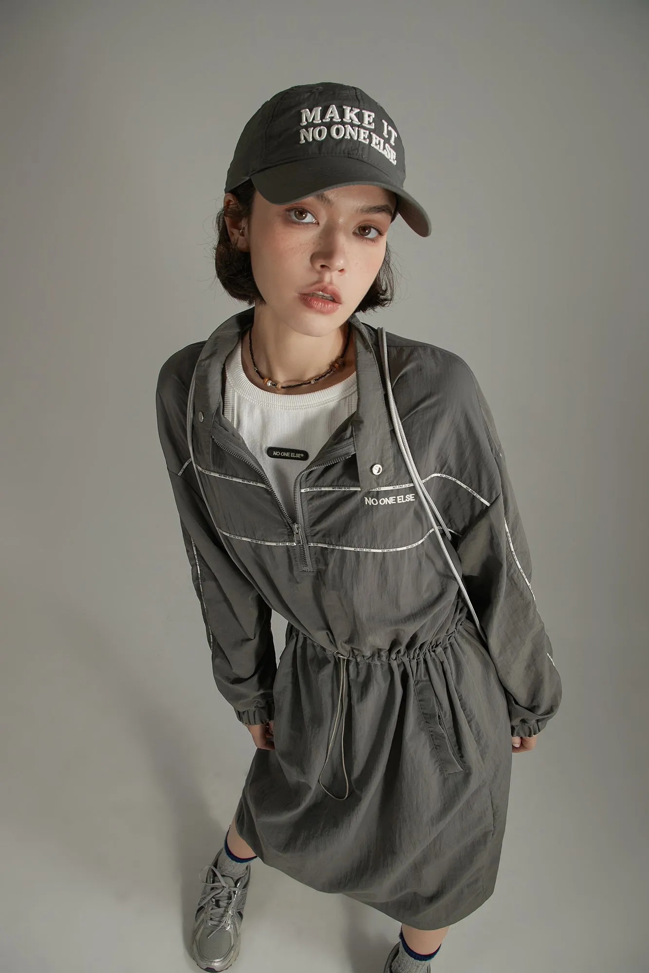 Half Zip-Up Elastic Long Dress