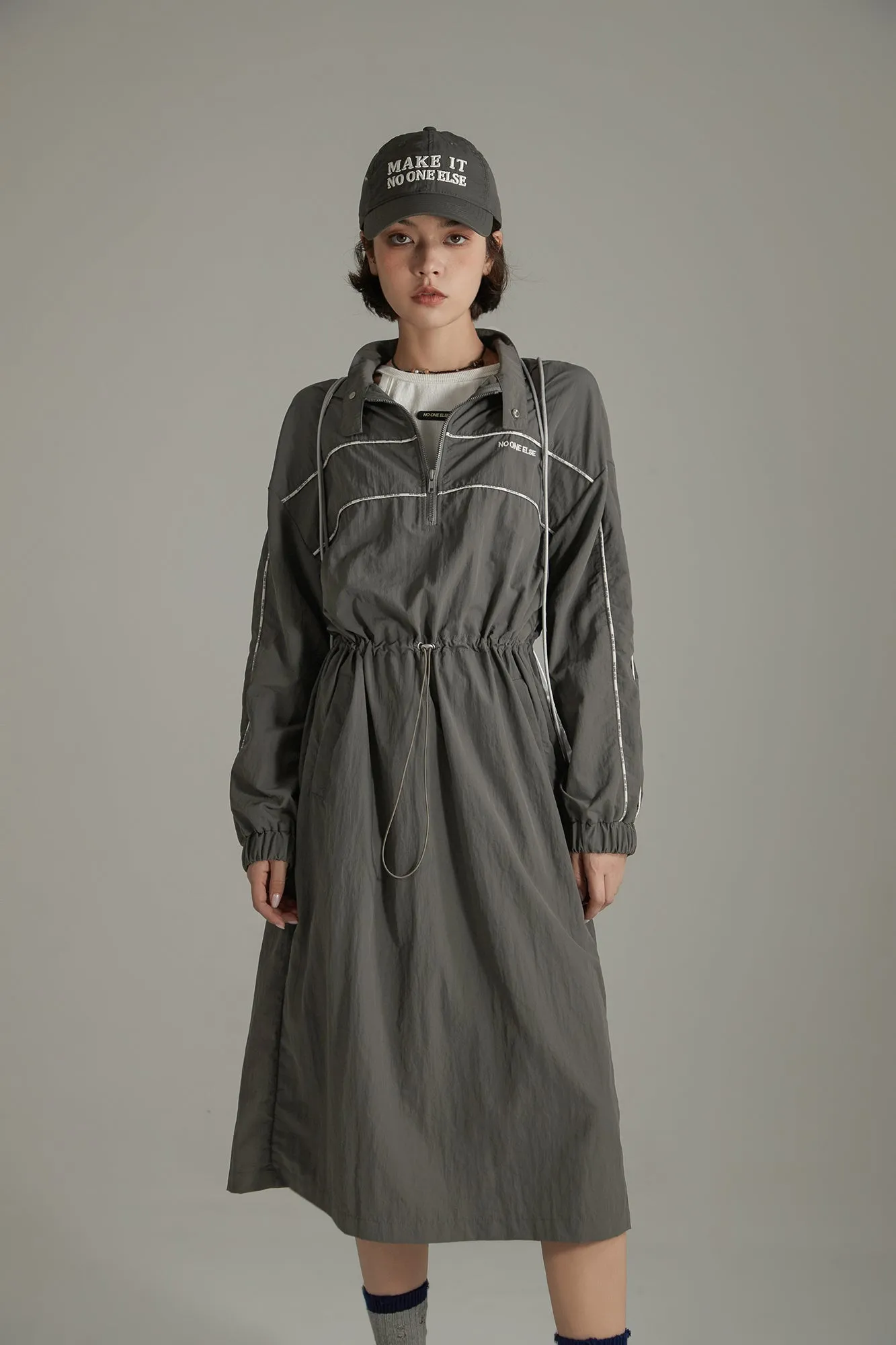 Half Zip-Up Elastic Long Dress