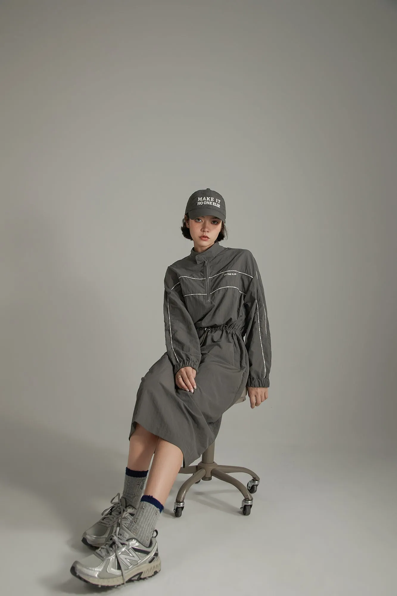 Half Zip-Up Elastic Long Dress